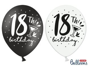 Stiprūs balionai 30 cm 18th! Birthday, įvairių spalvų, 6 vnt. цена и информация | Шарики | pigu.lt