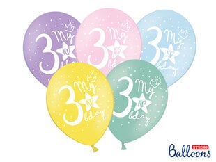 Stiprūs balionai 30 cm My 3rd Bday, įvairių spalvų, 6 vnt. kaina ir informacija | Balionai | pigu.lt