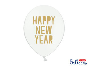Balionai 30 cm Happy New Year Pastel, balti, 50 vnt. kaina ir informacija | Balionai | pigu.lt