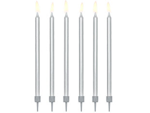 Gimtadienio žvakutės, sidabrinės, 12,5 cm, 12 vnt. kaina ir informacija | Dekoracijos šventėms | pigu.lt
