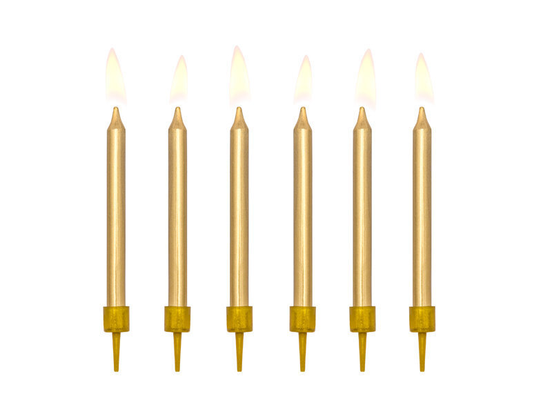 Gimtadienio žvakutės, auksinės, 6 cm, 6 vnt.. kaina ir informacija | Dekoracijos šventėms | pigu.lt