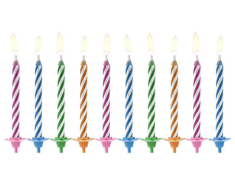 PartyDeco torto žvakės su žvakidėmis, dryžuotos, 10 vnt, 6 cm kaina ir informacija | Dekoracijos šventėms | pigu.lt