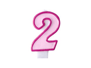 Свеча к Дню рождения Число 2, розовая, 7 см, 1 шт. цена и информация | Праздничные декорации | pigu.lt