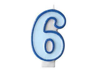PartyDeco gimtadienio žvakė, Nr. 6, mėlyna, 7 cm kaina ir informacija | Dekoracijos šventėms | pigu.lt
