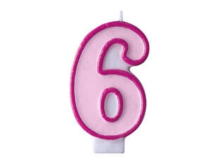 Свеча к Дню рождения Число 6, розовая, 7 см, 1 шт. цена и информация | Праздничные декорации | pigu.lt