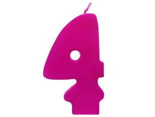 Свеча к Дню рождения Число 4, розовая, 6,5 см, 1 шт. цена и информация | Праздничные декорации | pigu.lt