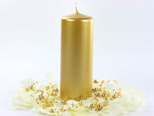 Cilindrinės žvakės, metalinės auksinės spalvos, 15x6 cm, dega iki 30 val, 1 pak/6 vnt kaina ir informacija | Žvakės, Žvakidės | pigu.lt