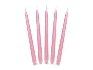 Kūginės žvakės, matinės šviesiai rožinės spalvos, 24 cm, 1 pak/10 vnt kaina ir informacija | Žvakės, Žvakidės | pigu.lt