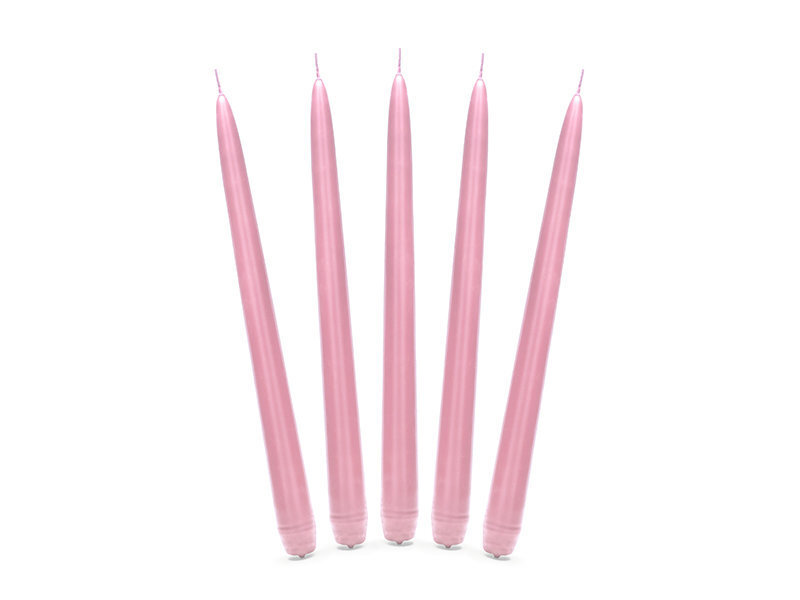 Kūginės žvakės, matinės šviesiai rožinės spalvos, 24 cm, 1 pak/10 vnt kaina ir informacija | Žvakės, Žvakidės | pigu.lt