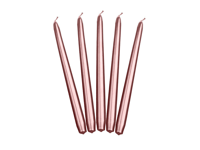Kūginės žvakės, metalinės rožinio aukso spalvos, 24 cm, 1 pak/10 vnt