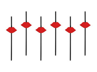 Соломинки Губы, черного/ красного цвета, 24 см, 1 упак/ 6 шт. цена и информация | Праздничная одноразовая посуда | pigu.lt