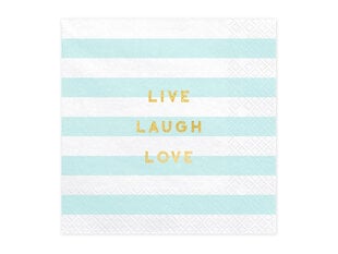 Popierinės servetėlės Yummy "Live Laugh Love", mėlynos, 33x33 cm, 1 pak/20 vnt kaina ir informacija | Vienkartiniai indai šventėms | pigu.lt