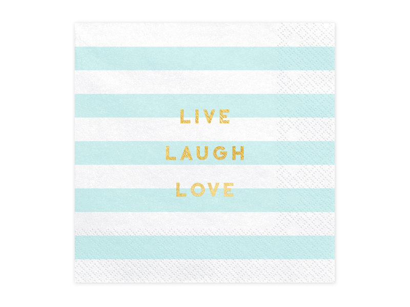 Popierinės servetėlės Yummy "Live Laugh Love", mėlynos, 33x33 cm, 1 pak/20 vnt kaina ir informacija | Vienkartiniai indai šventėms | pigu.lt