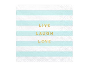 Popierinės servetėlės Yummy "Live Laugh Love", mėlynos, 33x33 cm, 1 dėž/12 pak (1 pak/20 vnt) kaina ir informacija | Vienkartiniai indai šventėms | pigu.lt