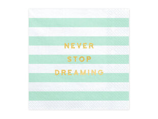 Popierinės servetėlės Yummy "Never stop dreaming", mėtinės spalvos, 33x33 cm, 1 dėž/12 pak (1 pak/20 vnt) kaina ir informacija | Vienkartiniai indai šventėms | pigu.lt