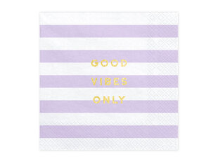Popierinės servetėlės Yummy "Good vibes only", violetinės, 33x33 cm, 1 pak/20 vnt kaina ir informacija | Vienkartiniai indai šventėms | pigu.lt