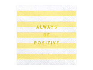 Popierinės servetėlės Yummy "Always be positive", geltonos, 33x33 cm, 1 pak/20 vnt kaina ir informacija | Vienkartiniai indai šventėms | pigu.lt