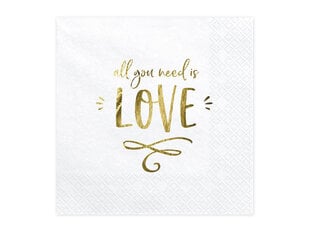 Салфетки All you need is love White 33x33cm (1 упаковка / 20 шт) цена и информация | Праздничная одноразовая посуда | pigu.lt