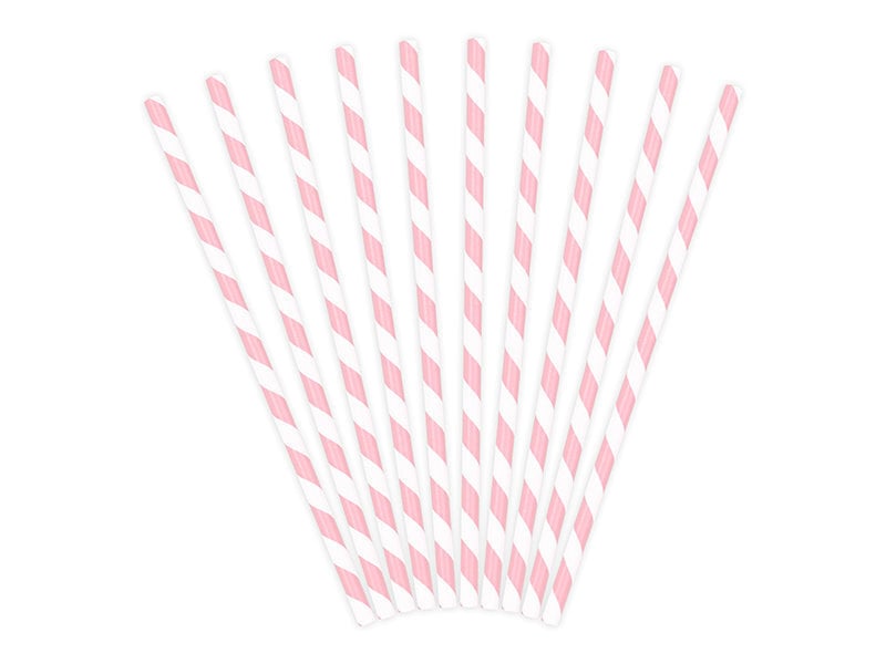 Popieriniai šiaudeliai, rožiniai balti, 19,5 cm, 1 pak/10 vnt цена и информация | Vienkartiniai indai šventėms | pigu.lt