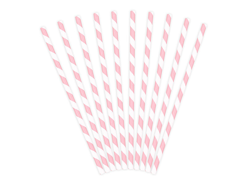 Popieriniai šiaudeliai, rožiniai balti, 19,5 cm, 1 dėž/50 pak (1 pak/10 vnt) kaina ir informacija | Vienkartiniai indai šventėms | pigu.lt