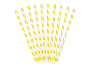 Popieriniai šiaudeliai, geltonai balti, 19,5 cm, 1 dėž/50 pak (1 pak/10 vnt) kaina ir informacija | Vienkartiniai indai šventėms | pigu.lt