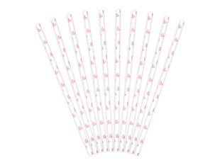 Бумажные соломинки, белые с розовыми сердечками, 19,5 см, 1 коробка/50 упаковок (1 упаковка/10 штук) цена и информация | Праздничная одноразовая посуда | pigu.lt