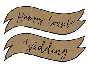 Popierinės lentelės su užrašu Happy Couple/Wedding, rudos, 55x19 cm, 1 pak/2 vnt kaina ir informacija | Dekoracijos šventėms | pigu.lt