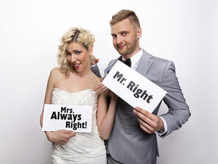 Aksesuarai fotosesijoms Mr. Right/Mrs. Always Right! 30x15 cm (1 pak/ 2 vnt) kaina ir informacija | Dekoracijos šventėms | pigu.lt