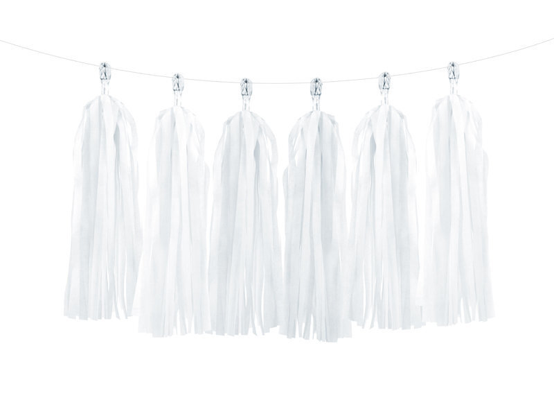 Girlianda Tassel White 30 cm x 1,5 m (1 dėž/ 50 vnt) kaina ir informacija | Dekoracijos šventėms | pigu.lt