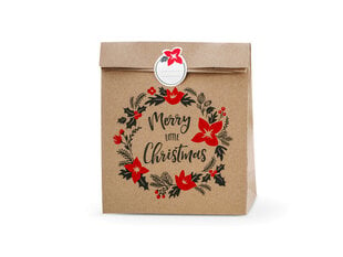 Popieriniai dovanų maišeliai Merry Christmas, rudi, 25x11x27 cm, 1 pak/3 vnt kaina ir informacija | Dovanų pakavimo priemonės | pigu.lt