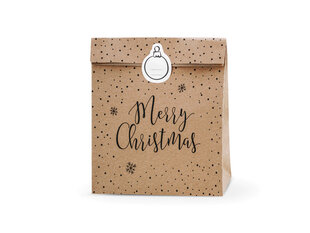 Popieriniai dovanų maišeliai Merry Christmas, rudi, 25x11x27 cm, 1 dėž/25 pak (1 pak/3 vnt) kaina ir informacija | Dovanų pakavimo priemonės | pigu.lt