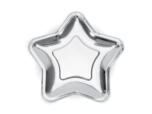 Одноразовые бумажные тарелки Star Серебренные 18 см (1 коробка/25 штук) (1 упаковка / 6 штук) цена и информация | Праздничная одноразовая посуда | pigu.lt