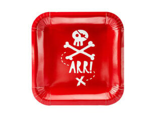 Vienkartinės popierinės lėkštutės Pirates Party, raudonos, 20x20 cm, 1 dėž/25 pak (1 pak/6 vnt) kaina ir informacija | Vienkartiniai indai šventėms | pigu.lt