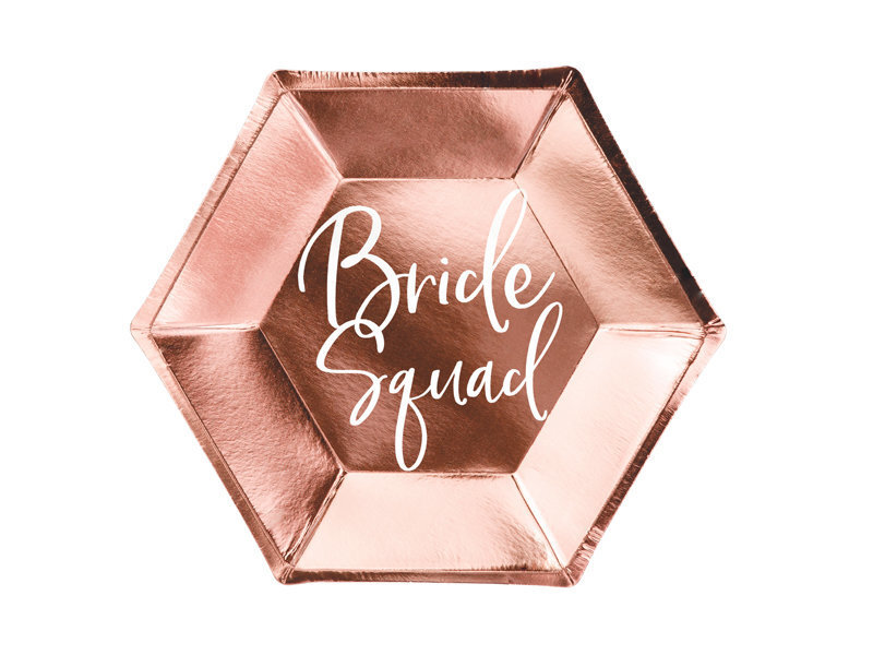 Popierinės vienkartinės lėkštutės Bride Squad Rose Gold 23 cm (1 pak/ 6 vnt) цена и информация | Vienkartiniai indai šventėms | pigu.lt