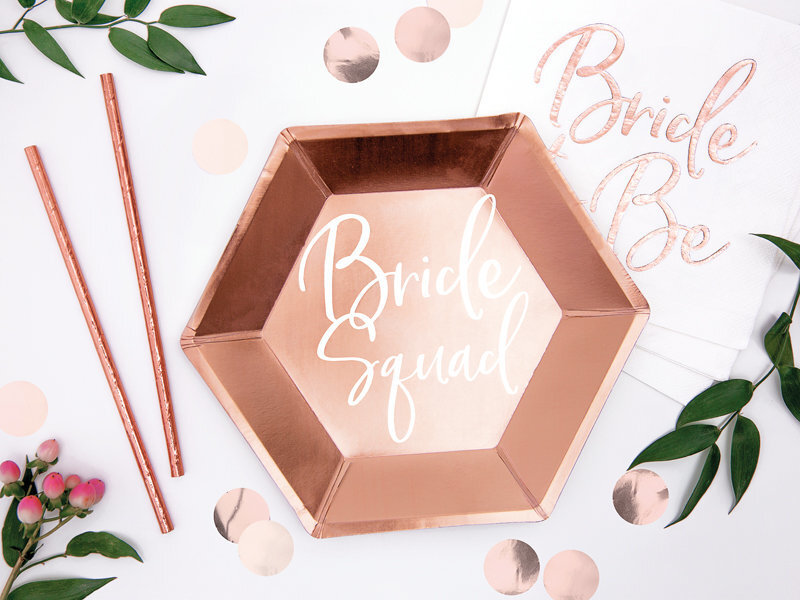 Popierinės vienkartinės lėkštutės Bride Squad Rose Gold 23 cm (1 dėž/25 vnt) (1 pak/ 6 vnt) цена и информация | Vienkartiniai indai šventėms | pigu.lt