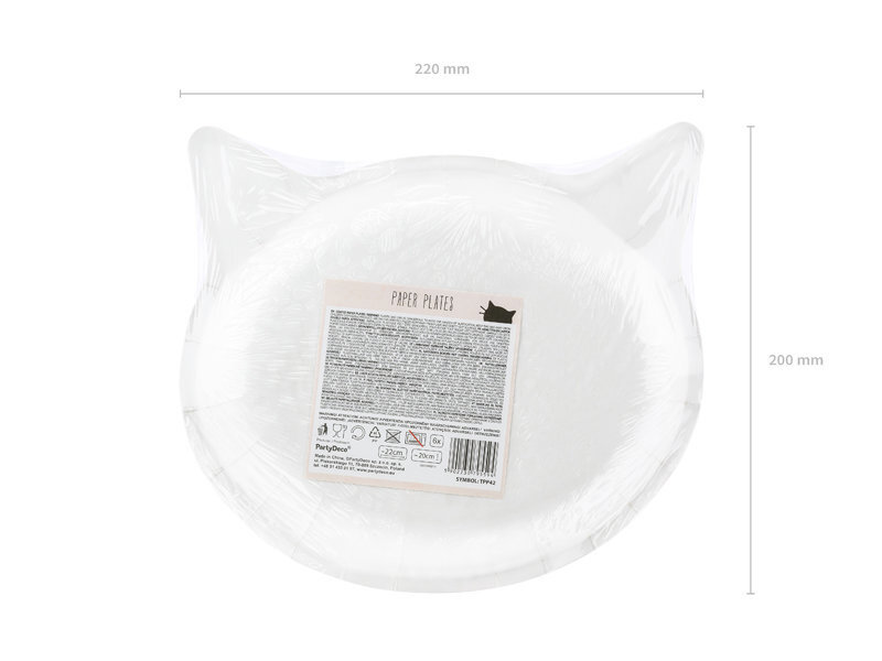 Popierinės vienkartinės lėkštutės Cat 22x20 cm (1 pak/ 6 vnt) kaina ir informacija | Vienkartiniai indai šventėms | pigu.lt