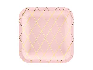 Popierinės vienkartinės lėkštutės Grid Light Pink 20x20 cm (1 pak/ 6 vnt) kaina ir informacija | Vienkartiniai indai šventėms | pigu.lt