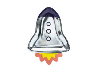 Vienkartinės popierinės lėkštutės Space Party Rocket, 21,5x29,5 cm, 1 dėž/25 pak (1 pak/6 vnt) kaina ir informacija | Vienkartiniai indai šventėms | pigu.lt