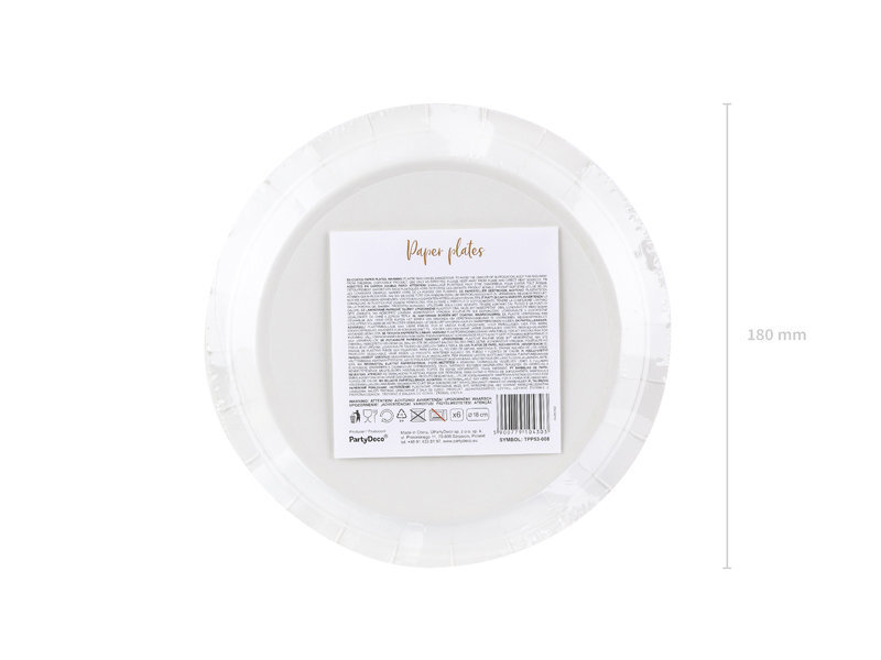 Popierinės lėkštės Polka Dots, 18 cm (1 pak / 6 vnt.), Baltos kaina ir informacija | Vienkartiniai indai šventėms | pigu.lt