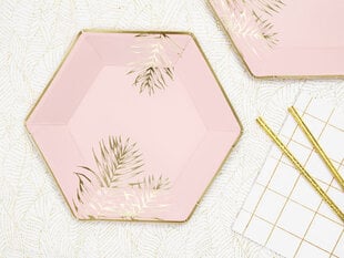Одноразовые бумажные тарелки Leaves Light Pink 23 см (1 коробка/ 25 шт) (1 упаковка/6 шт) цена и информация | Праздничная одноразовая посуда | pigu.lt