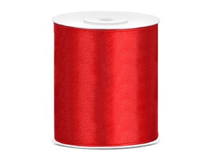 Атласная ленточка, красная, 100 мм/25 м, 1 шт/25 м цена и информация | Товары для упаковки подарков | pigu.lt