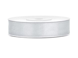 Атласная ленточка, серебренного цвета, 12 мм/25 м, 1 шт/25 м цена и информация | Товары для упаковки подарков | pigu.lt
