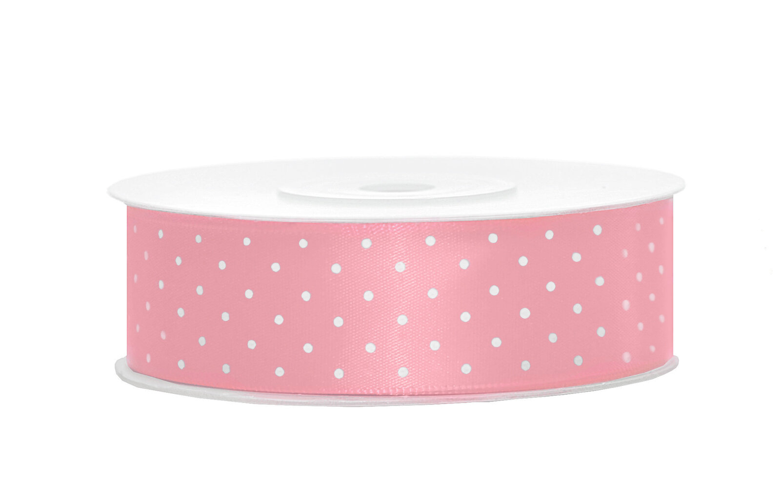 Satino juostelė, šviesiai rožinės spalvos su baltais taškeliais, 25 mm/25 m, 1 vnt/25 m цена и информация | Dovanų pakavimo priemonės | pigu.lt