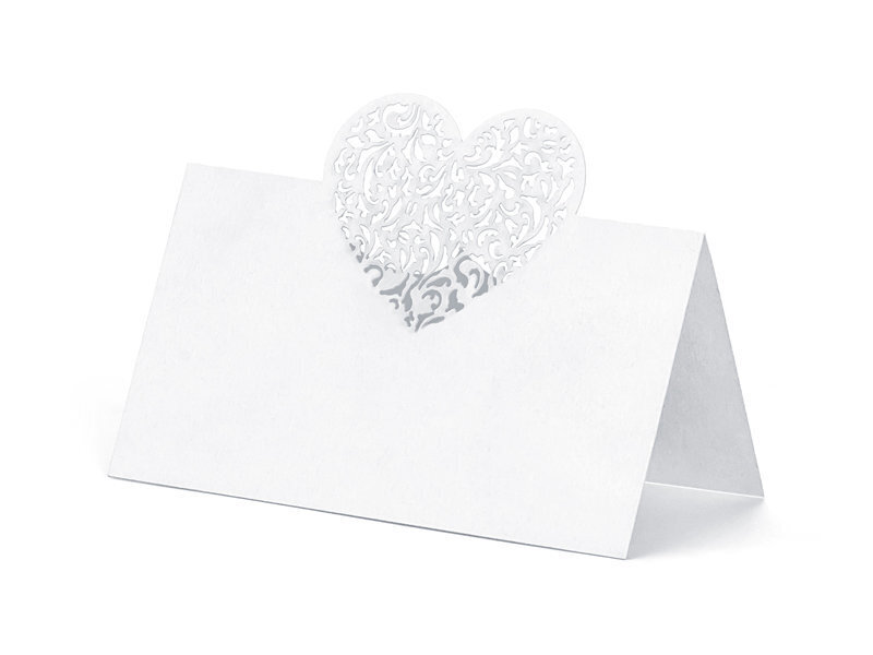 Vardo kortelė Heart 9x6.5 cm (1 dėž/ 50 pak) (1 pak/ 10 vnt) kaina ir informacija | Dekoracijos šventėms | pigu.lt