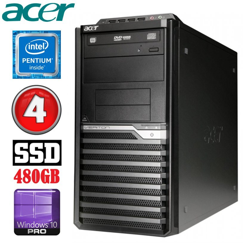 Acer Veriton M4610G MT G630 4GB 480SSD DVD WIN10Pro цена и информация | Stacionarūs kompiuteriai | pigu.lt