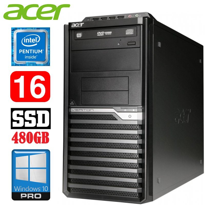 Acer Veriton M4610G MT G630 16GB 480SSD DVD WIN10Pro kaina ir informacija | Stacionarūs kompiuteriai | pigu.lt