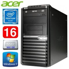 Acer Veriton M4610G MT G630 16GB 960SSD DVD WIN7Pro цена и информация | Стационарные компьютеры | pigu.lt