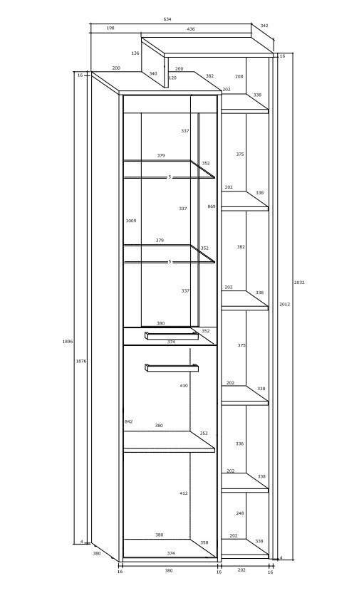 Vitrina Meblocross Rio P1D, tamsaus ąžuolo/baltos spalvos цена и информация | Vitrinos, indaujos | pigu.lt