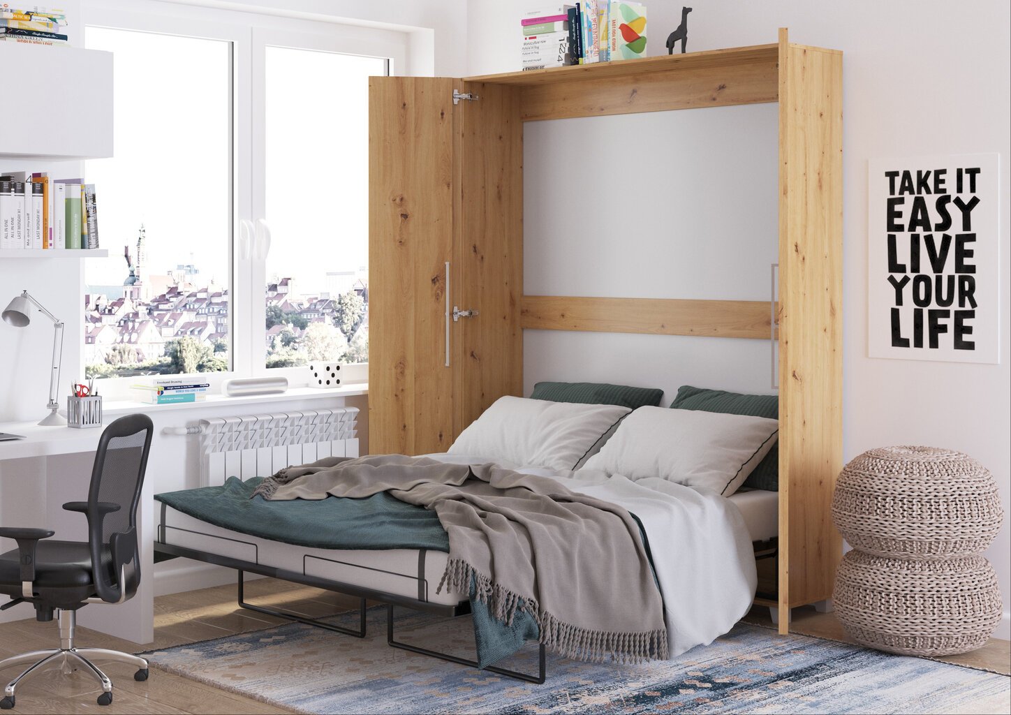 Sieninė lova Meblocross Teddy 160, 160x200 cm, ąžuolo spalvos kaina ir informacija | Lovos | pigu.lt