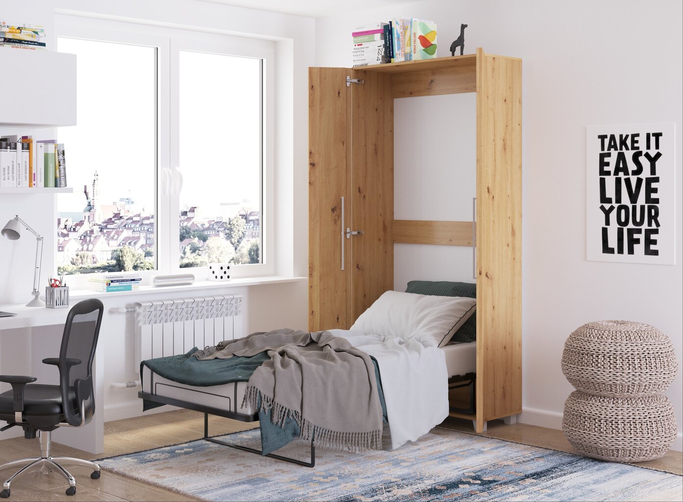 Sieninė lova Meblocross Teddy 90, 90x200 cm, ąžuolo spalvos kaina ir informacija | Vaikiškos lovos | pigu.lt
